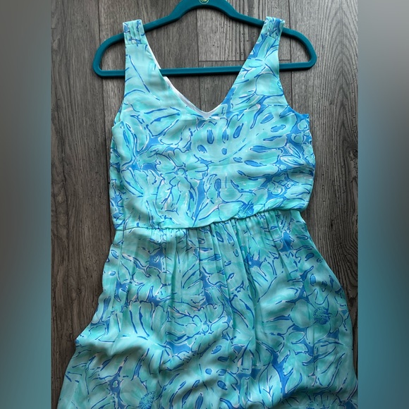 Vineyard Vines Palm Leaf Scarf Print Silk Maxi Dress Size 4 Turquoise Aqua Blue - Picture 2 of 11